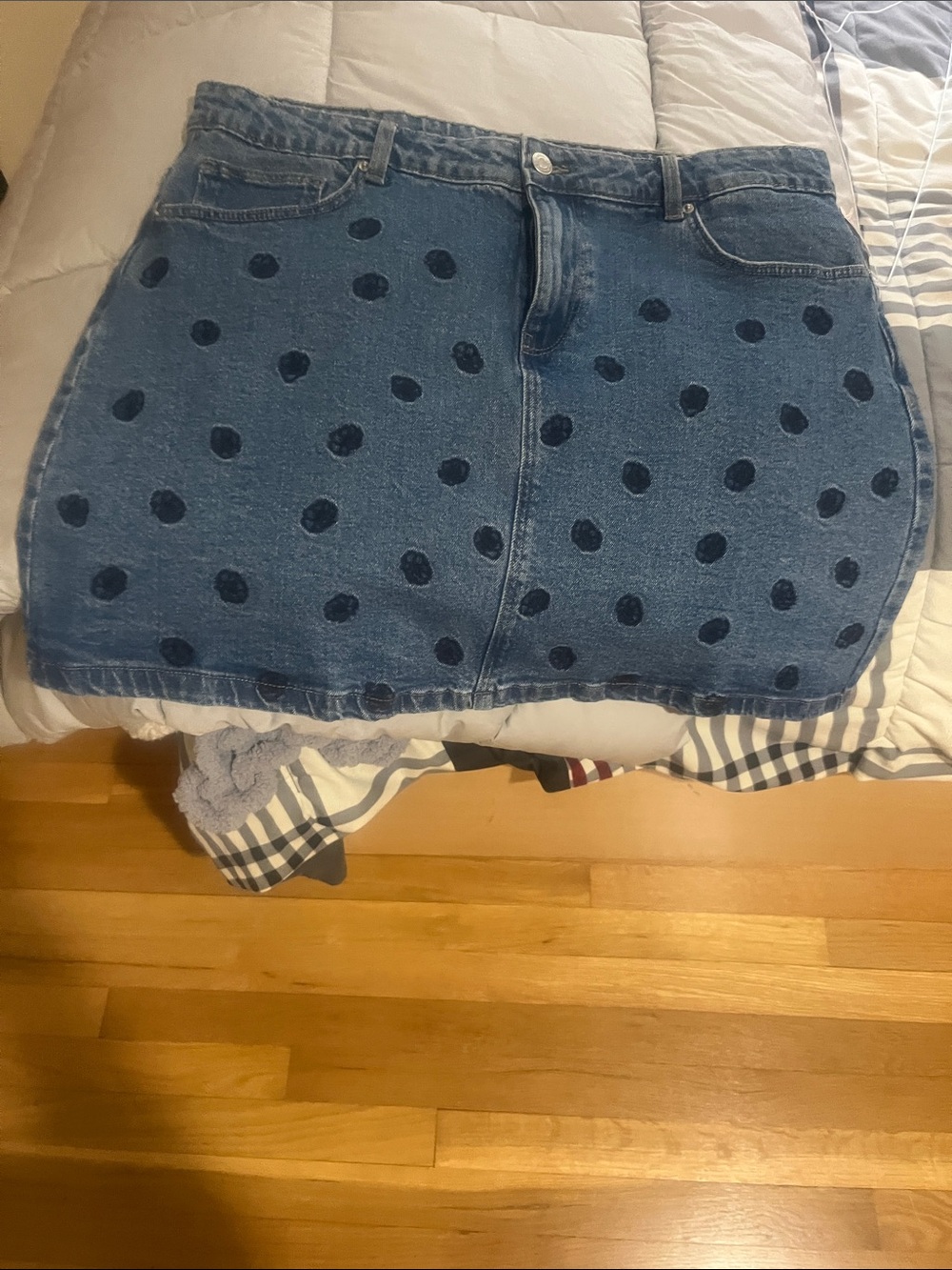 Vero Moda Denim Mini Skirt with Black Polka Dots